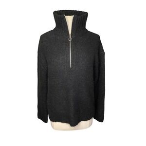 Vince Camuto Chunky Oversized Soft Turtleneck Quarter Zip Black Sweater Small